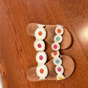 Jack Rogers White Leather Sandal with Multicolor Floral Accents